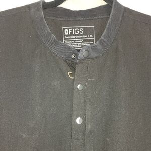 FIGS Black Snap-Front Medical Top with Ribbed Collar